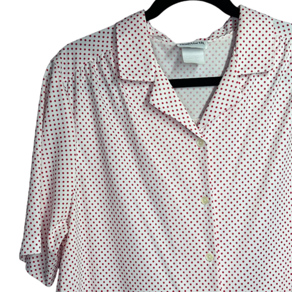 BonWorth Vintage Polka Dot Red and White Womens Button Up Short Sleeve Shirt L
